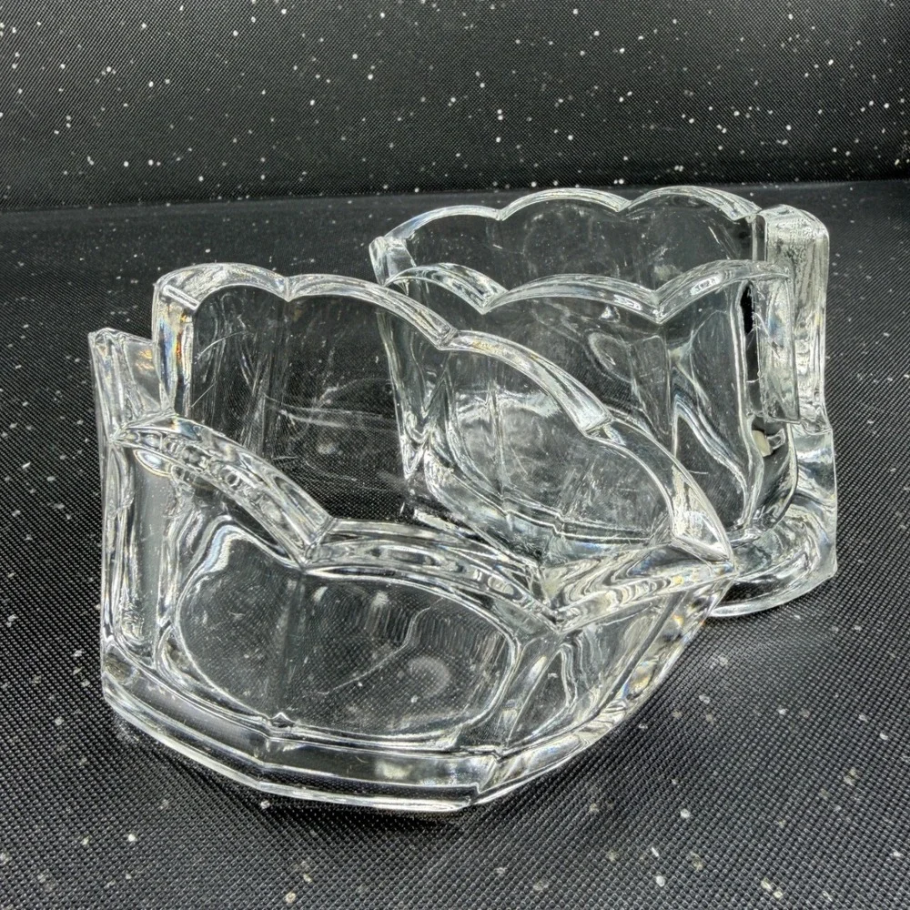 Clamborn Clear Pressed Glass Napkin Holders Spoon Holder Heavy Weighted Base